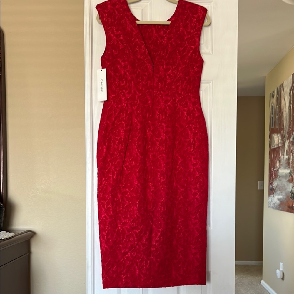 Calvin Klein Red Textured Midi Dress sz 10 - Picture 3 of 4